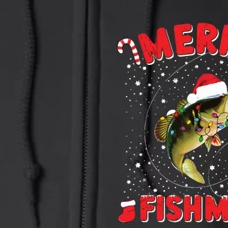 Merry Fishmas Christmas Bass Fishing Xmas Fishing Pajama Full Zip Hoodie