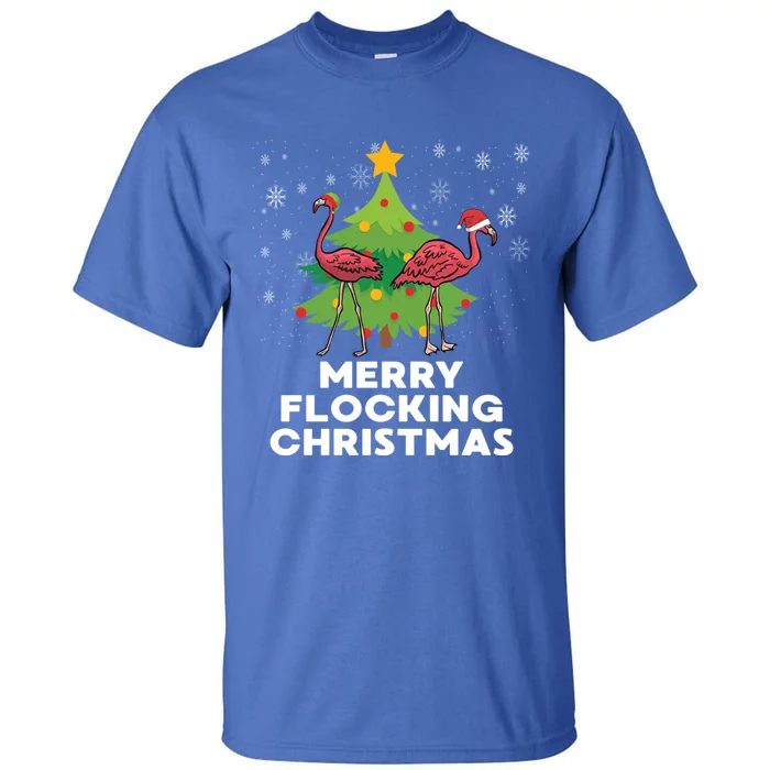 Merry Flocking Christmas Funny Xmas Flamingo Wading Bird Gift Tall T-Shirt