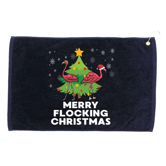 Merry Flocking Christmas Funny Xmas Flamingo Wading Bird Gift Grommeted Golf Towel