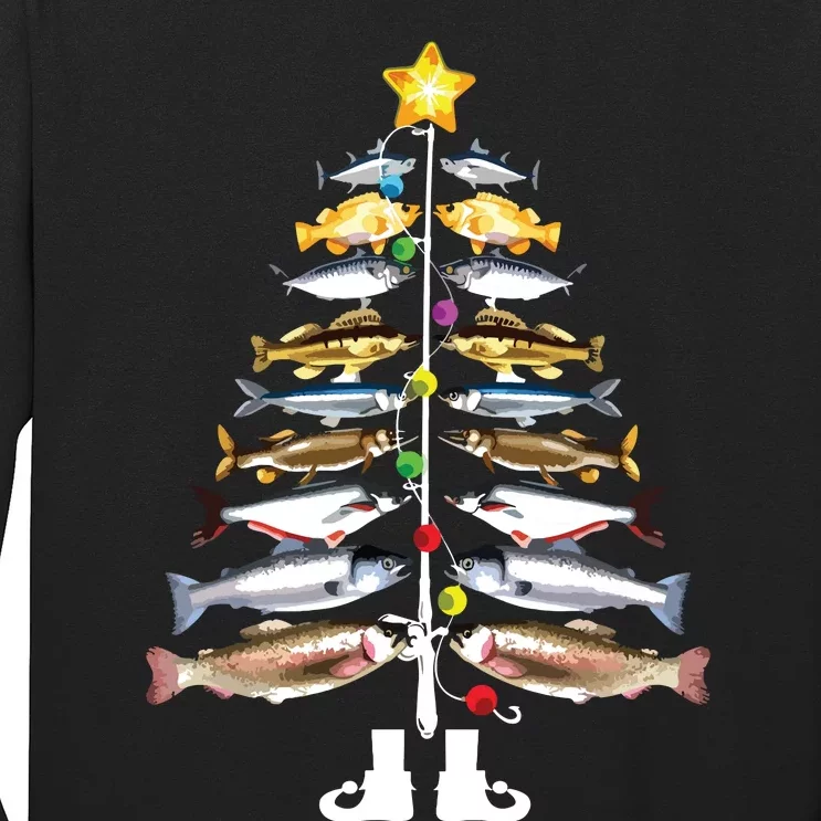 Merry Fishmas Christmas Tree Funny Fishing Long Sleeve Shirt