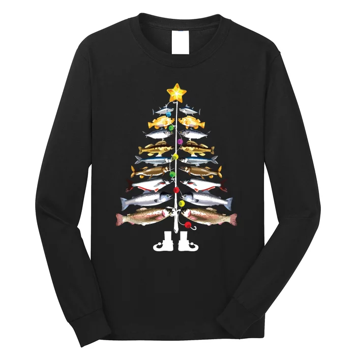 Merry Fishmas Christmas Tree Funny Fishing Long Sleeve Shirt