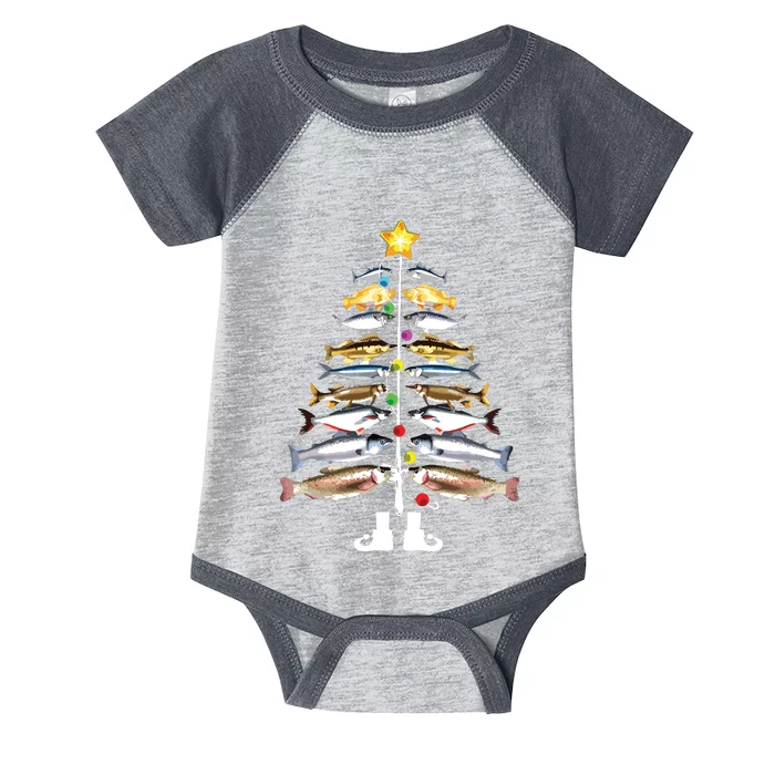 Merry Fishmas Christmas Tree Funny Fishing Infant Baby Jersey Bodysuit