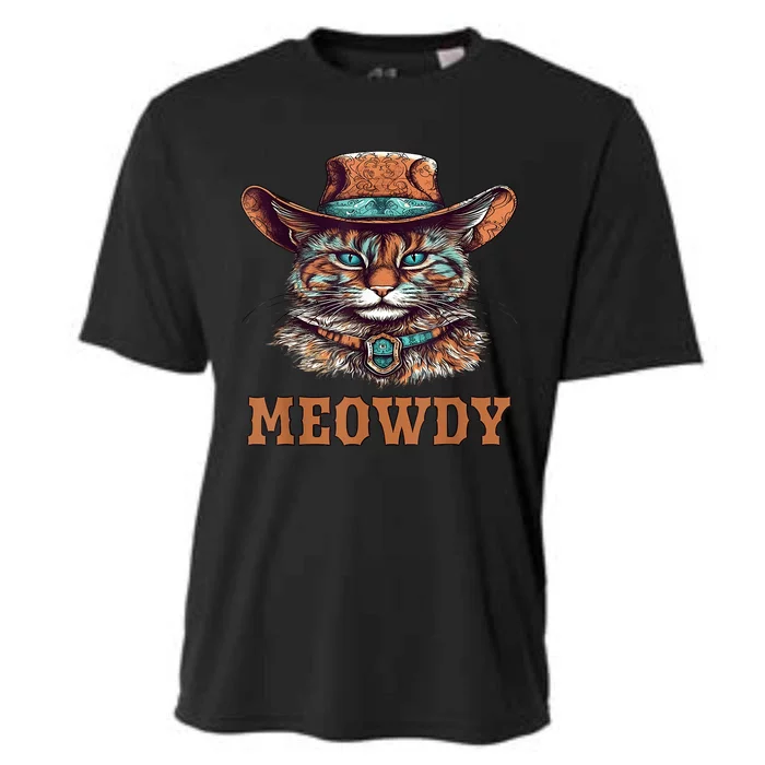 Meowdy Funny Cat Graphic Western Cowboy Cat Meow Howdy Cooling Performance Crew T-Shirt