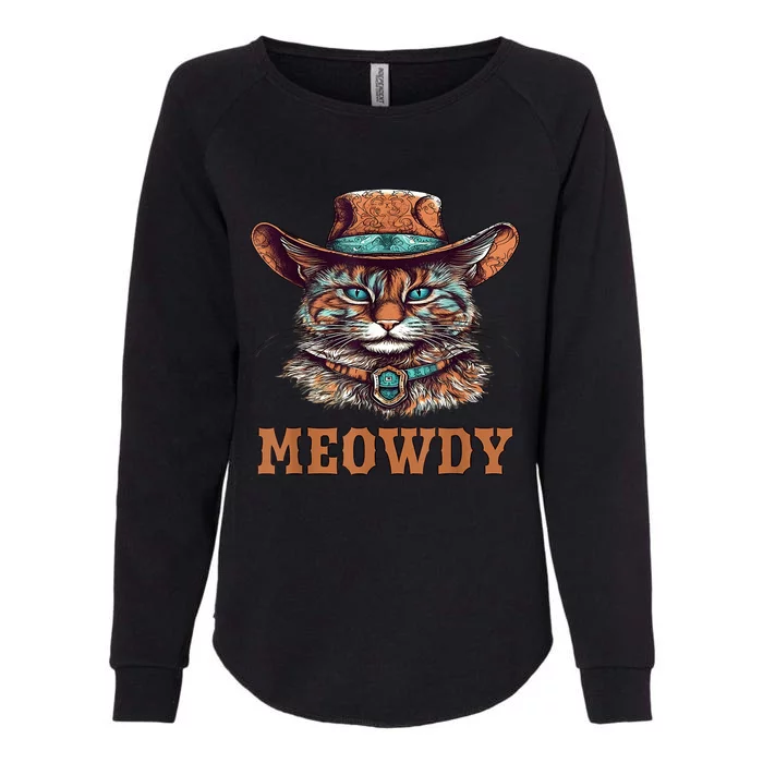 Meowdy Funny Cat Graphic Western Cowboy Cat Meow Howdy Womens California Wash Sweatshirt