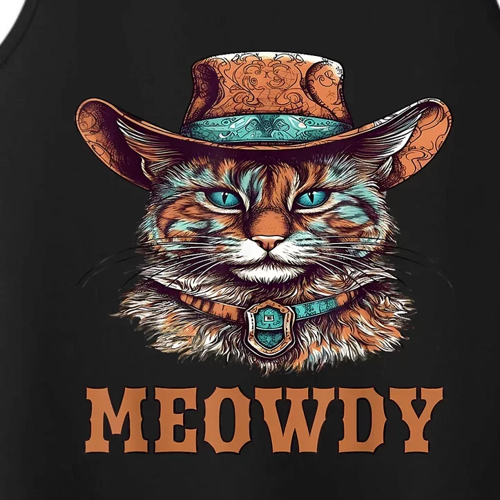 Meowdy Funny Cat Graphic Western Cowboy Cat Meow Howdy Performance Tank