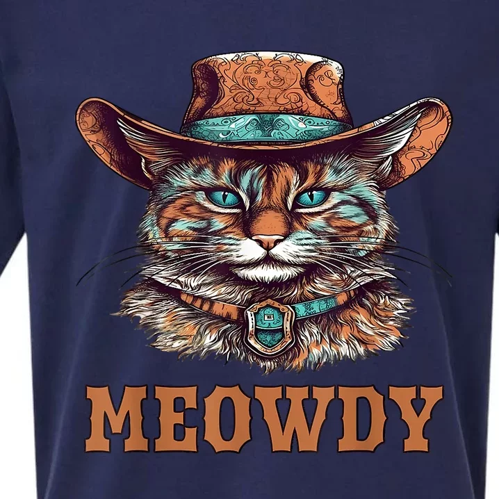 Meowdy Funny Cat Graphic Western Cowboy Cat Meow Howdy Sueded Cloud Jersey T-Shirt