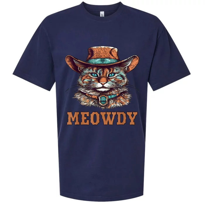 Meowdy Funny Cat Graphic Western Cowboy Cat Meow Howdy Sueded Cloud Jersey T-Shirt