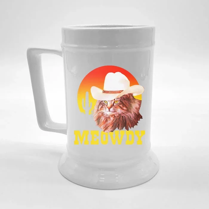 Meowdy! Funny Country Music Cat Cowboy Hat Vintage Front & Back Beer Stein