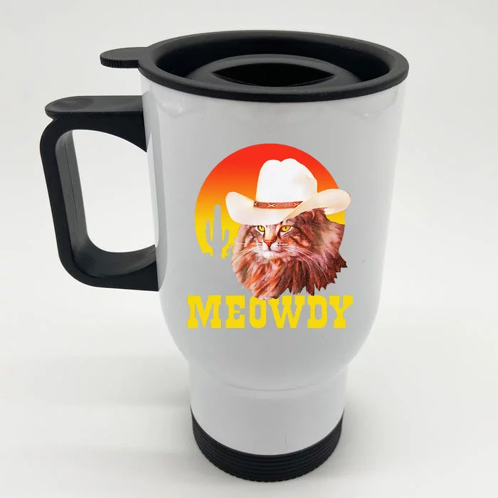 Meowdy! Funny Country Music Cat Cowboy Hat Vintage Front & Back Stainless Steel Travel Mug