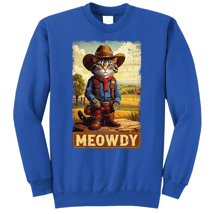 Meowdy Funny Country Side Cat Hat Vintage Cowboy Cat Tall Sweatshirt