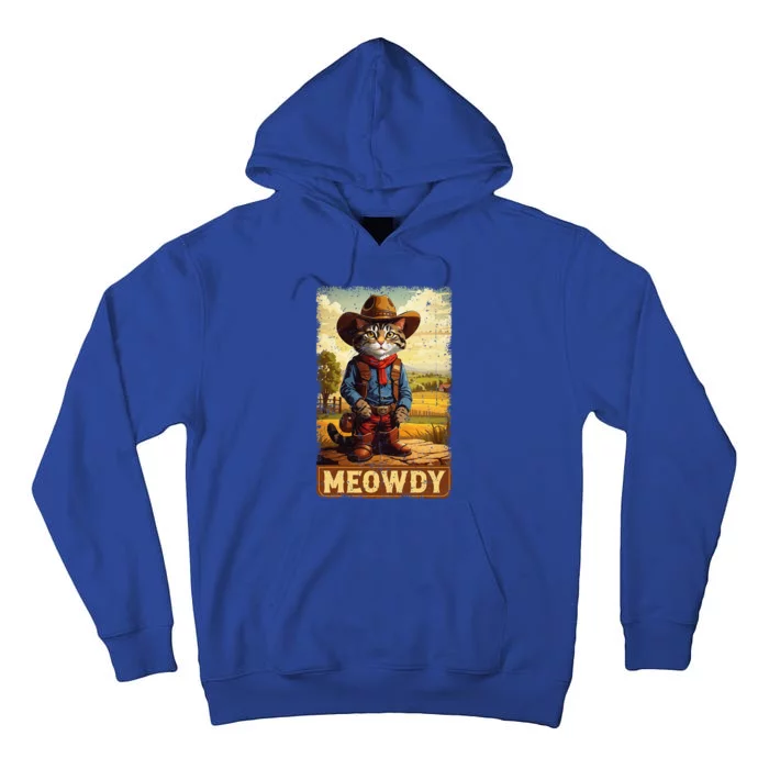 Meowdy Funny Country Side Cat Hat Vintage Cowboy Cat Tall Hoodie