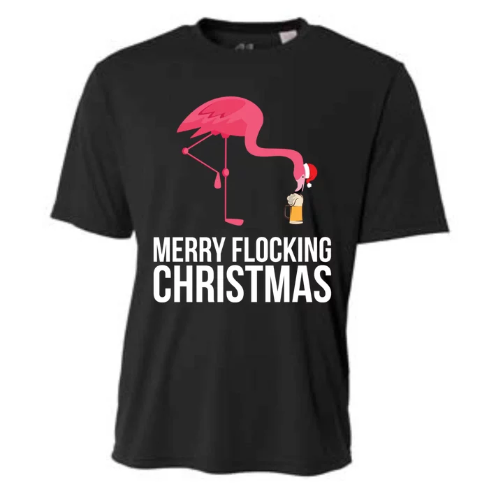 Merry Flocking Christmas Pink Flamingos Beer Ing Gift Cool Gift Cooling Performance Crew T-Shirt