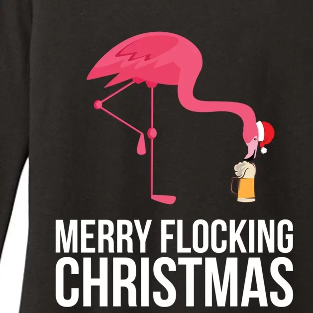 Merry Flocking Christmas Pink Flamingos Beer Ing Gift Cool Gift Womens CVC Long Sleeve Shirt