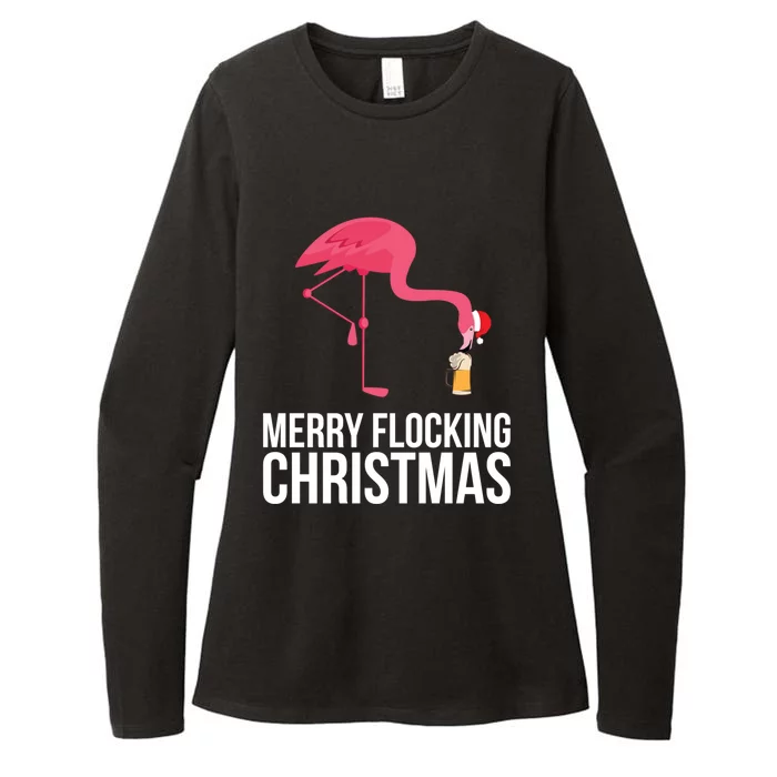 Merry Flocking Christmas Pink Flamingos Beer Ing Gift Cool Gift Womens CVC Long Sleeve Shirt