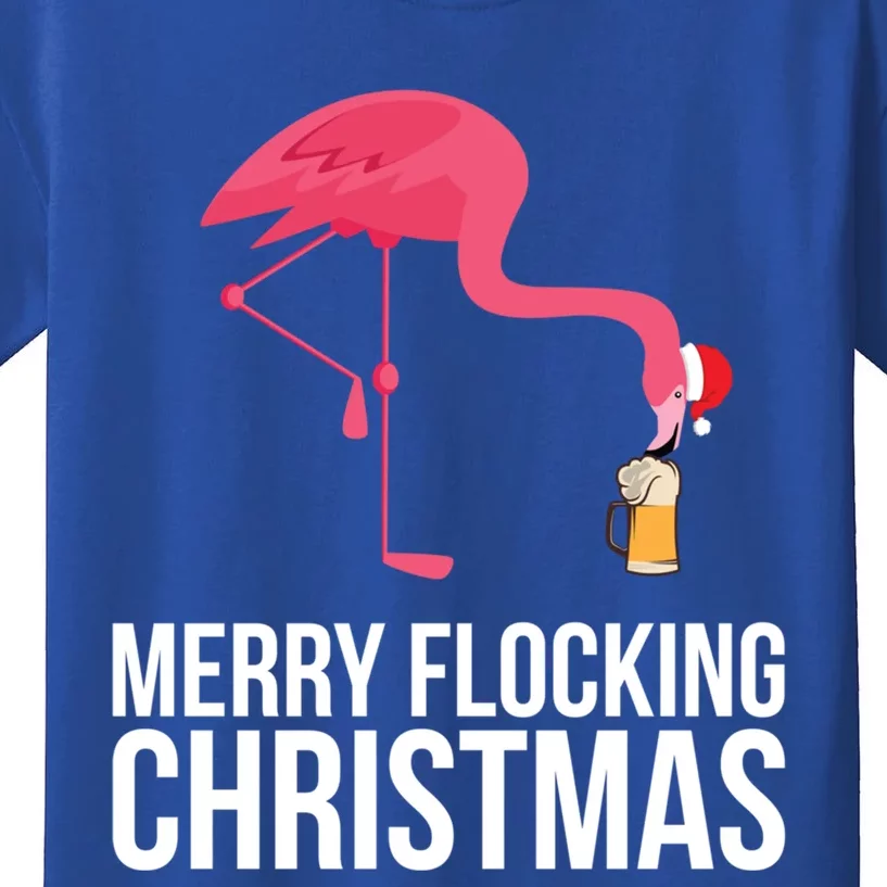 Merry Flocking Christmas Pink Flamingos Beer Ing Gift Cool Gift Kids T-Shirt