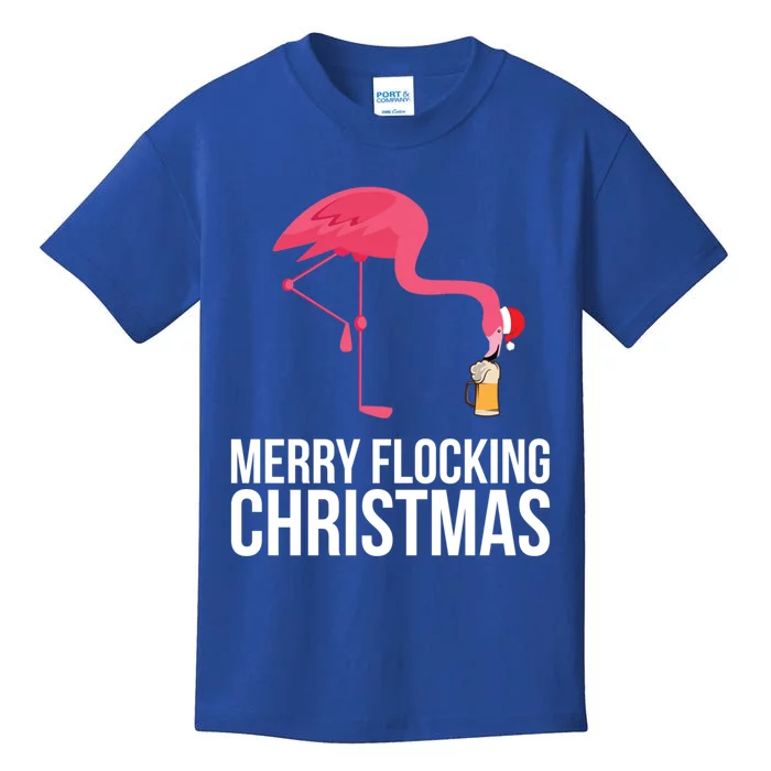 Merry Flocking Christmas Pink Flamingos Beer Ing Gift Cool Gift Kids T-Shirt