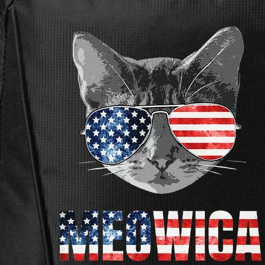 Meowica Funny Cat Patriotic USA American Flag City Backpack