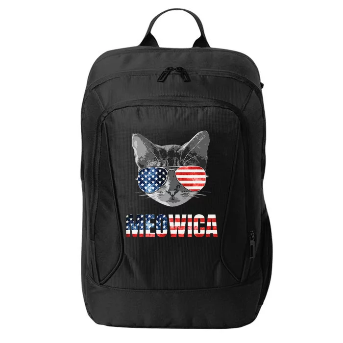 Meowica Funny Cat Patriotic USA American Flag City Backpack