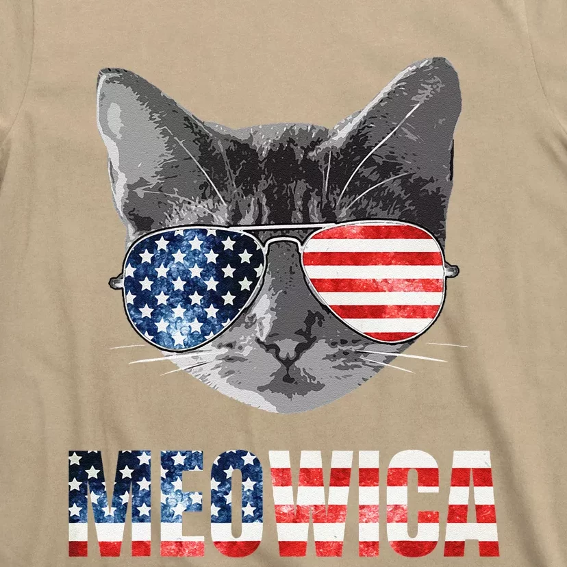 Meowica Funny Cat Patriotic USA American Flag T-Shirt