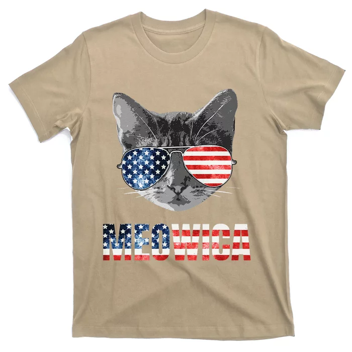 Meowica Funny Cat Patriotic USA American Flag T-Shirt