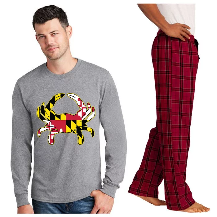 Maryland Flag Crab Design With Md Flag Colors Overlay Long Sleeve Pajama Set