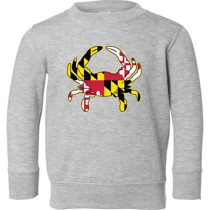 Maryland Flag Crab Design With Md Flag Colors Overlay Toddler Sweatshirt