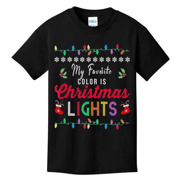 My Favorite Color Is Christmas Lights Funny Xmas Kids T-Shirt