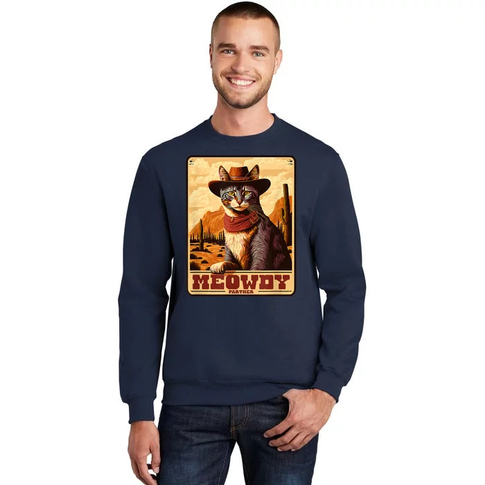 Meowdy! Funny Country Music Cat Cowboy Hat Wanted Poster Tall Sweatshirt