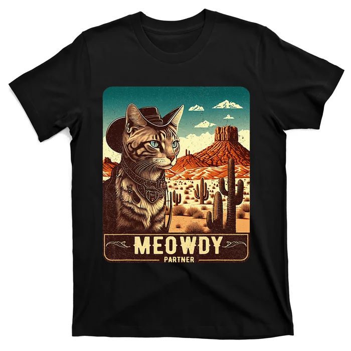 Meowdy! Funny Country Music Cat Cow Hat Poster T-Shirt