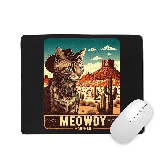 Meowdy! Funny Country Music Cat Cow Hat Poster Mousepad