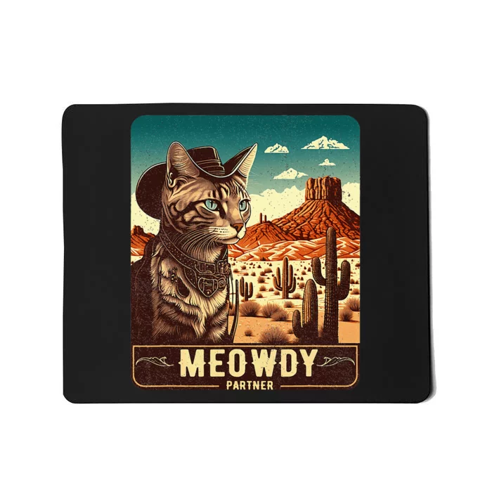 Meowdy! Funny Country Music Cat Cow Hat Poster Mousepad