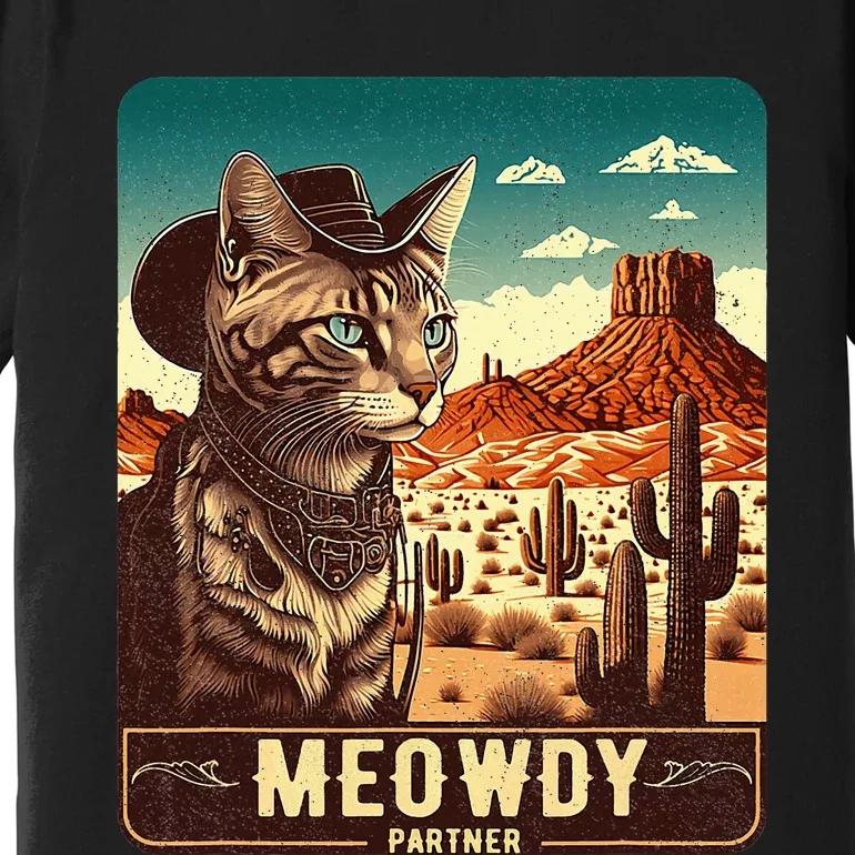 Meowdy! Funny Country Music Cat Cow Hat Poster Premium T-Shirt