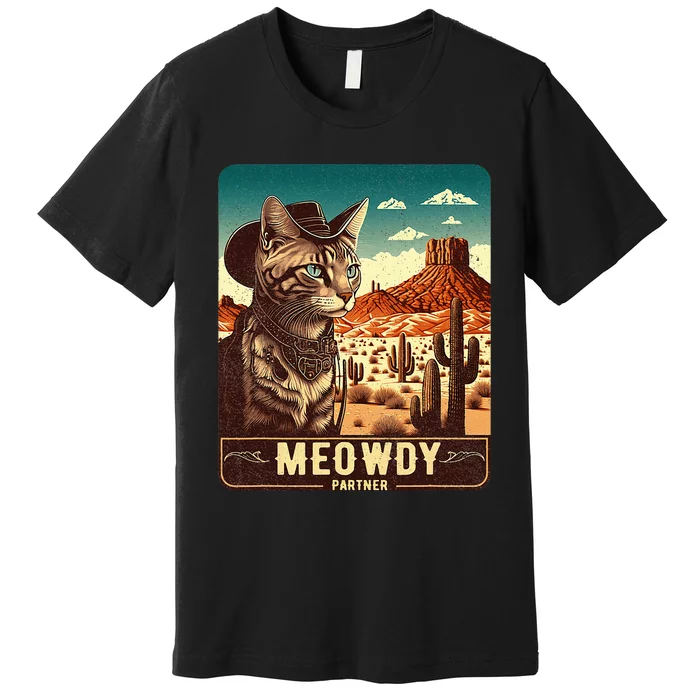 Meowdy! Funny Country Music Cat Cow Hat Poster Premium T-Shirt