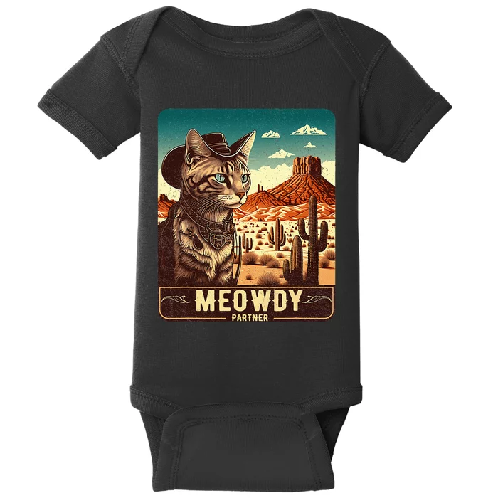 Meowdy! Funny Country Music Cat Cow Hat Poster Baby Bodysuit