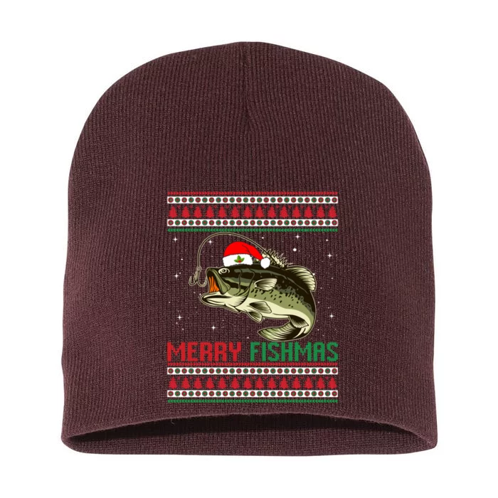 Merry Fishmas Christmas Fish Fisherman Funny Fishing Short Acrylic Beanie