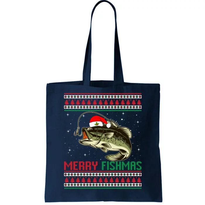 Merry Fishmas Christmas Fish Fisherman Funny Fishing Tote Bag