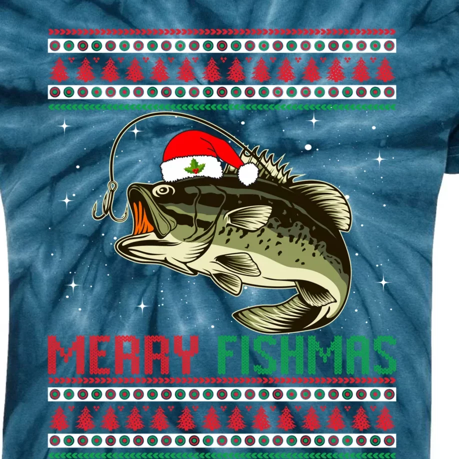 Merry Fishmas Christmas Fish Fisherman Funny Fishing Kids Tie-Dye T-Shirt