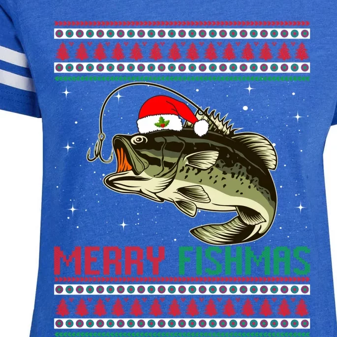 Merry Fishmas Christmas Fish Fisherman Funny Fishing Enza Ladies Jersey Football T-Shirt