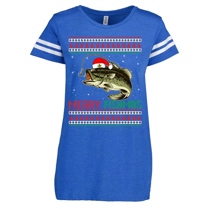 Merry Fishmas Christmas Fish Fisherman Funny Fishing Enza Ladies Jersey Football T-Shirt