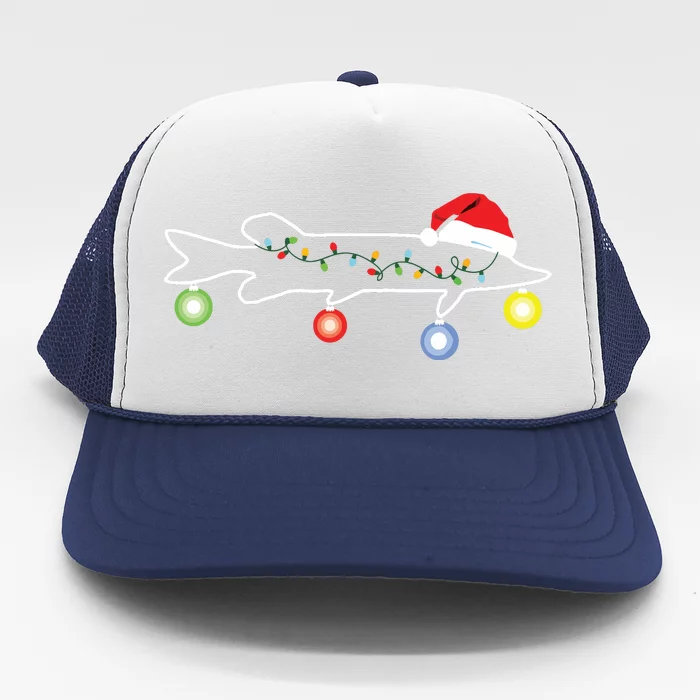 Muskie Fishing Christmas Santa Musky Santa Fun For Fisherman Trucker Hat