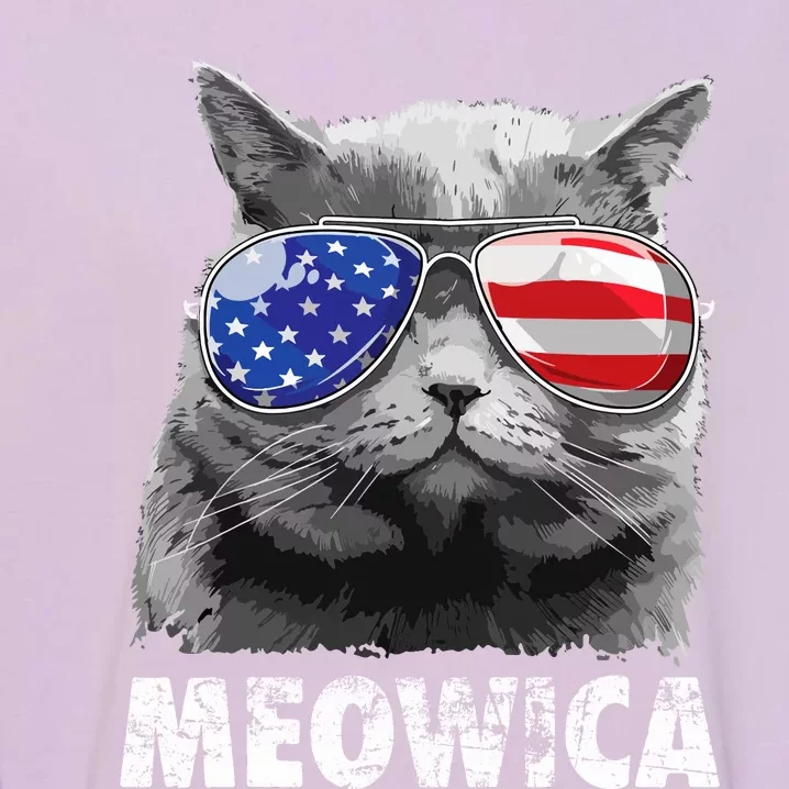 Meowica Funny Cat Patriotic USA , American Flag Garment-Dyed Sweatshirt