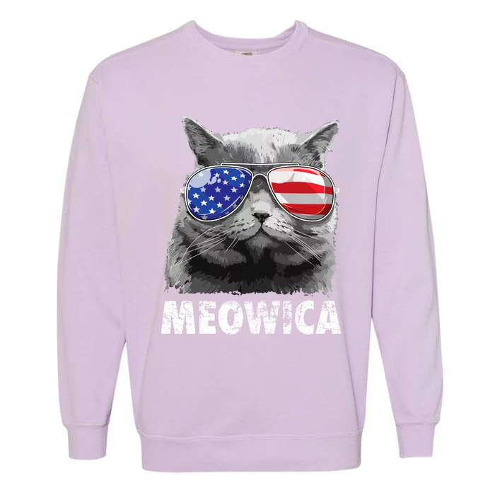 Meowica Funny Cat Patriotic USA , American Flag Garment-Dyed Sweatshirt