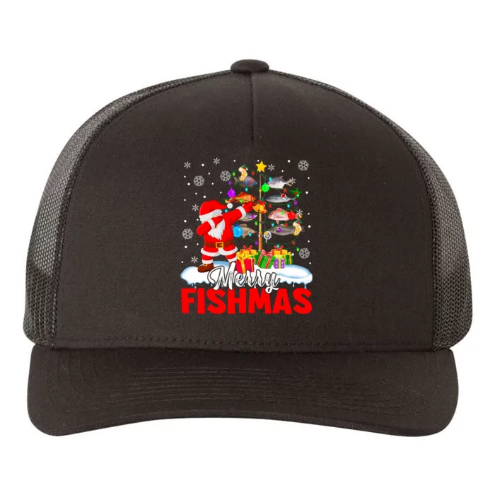 Merry Fishmas Christmas Tree Xmas Lights Fish Dabbing Santa Yupoong Adult 5-Panel Trucker Hat