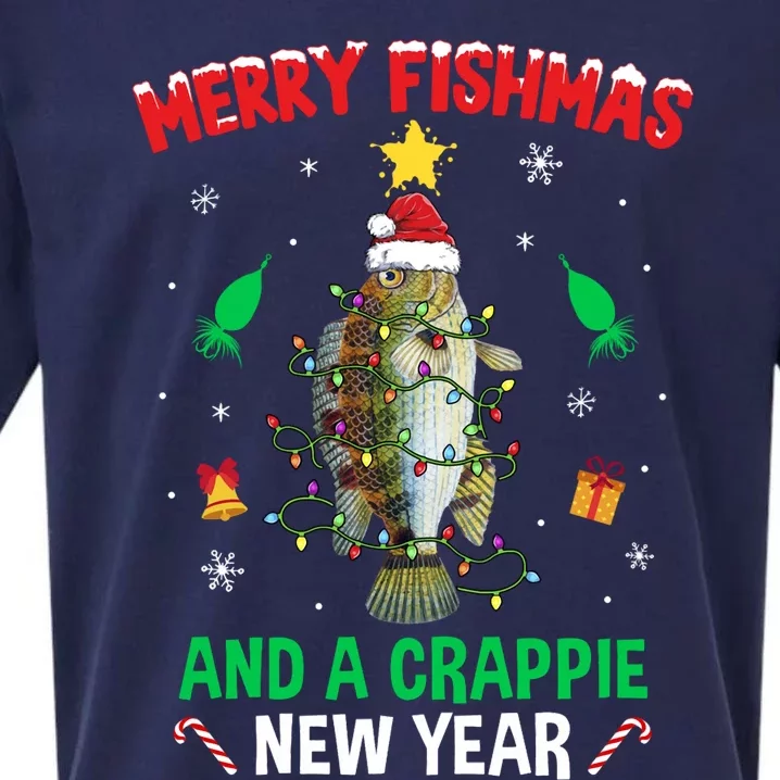 Merry Fishmas Crappie Christmas Tree Fishing Funny Xmas Sueded Cloud Jersey T-Shirt