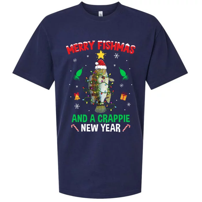 Merry Fishmas Crappie Christmas Tree Fishing Funny Xmas Sueded Cloud Jersey T-Shirt