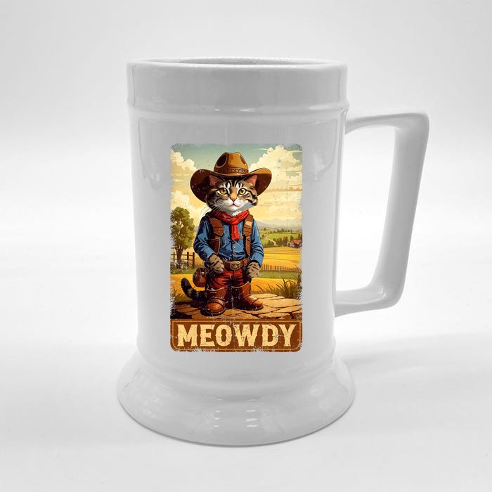 Meowdy Funny Country Side Cat Hat Vintage Cowboy Cat Front & Back Beer Stein