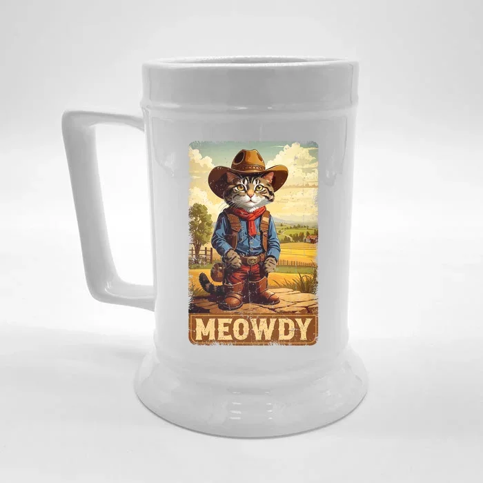 Meowdy Funny Country Side Cat Hat Vintage Cowboy Cat Front & Back Beer Stein