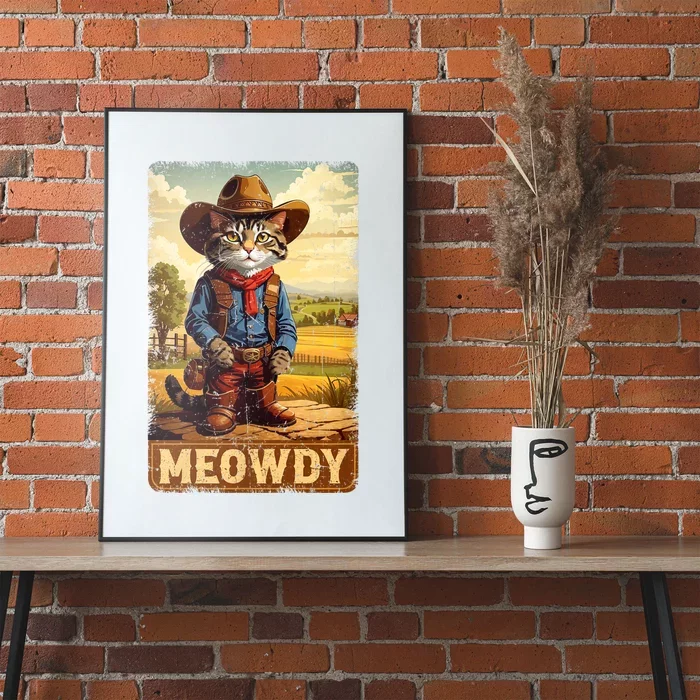 Meowdy Funny Country Side Cat Hat Vintage Cowboy Cat Poster