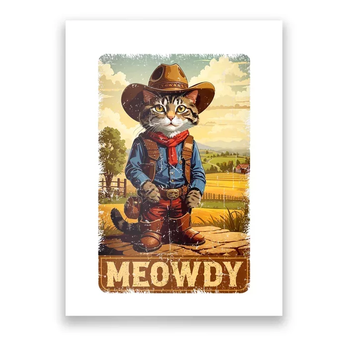 Meowdy Funny Country Side Cat Hat Vintage Cowboy Cat Poster