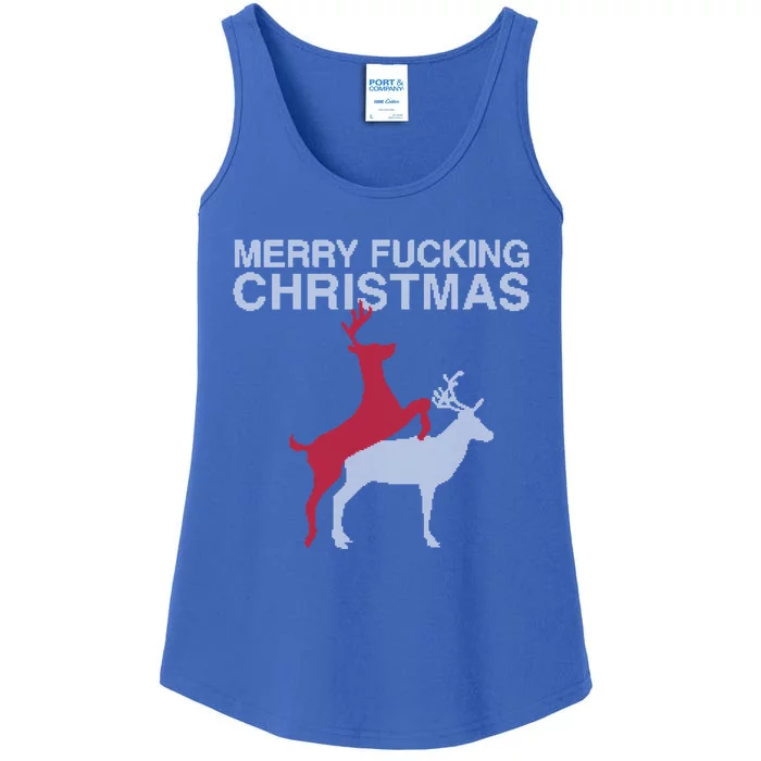 Merry Fucking Christmas! Obscene Ficking Reindeer Gift Fun Gift Ladies Essential Tank